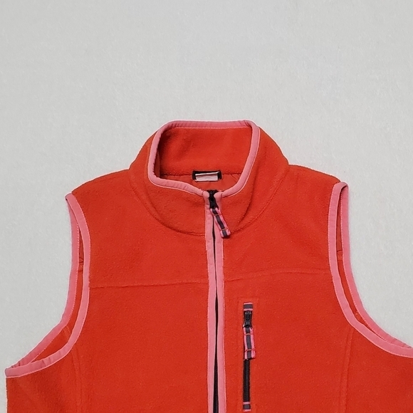 VINTAGE 80s J. Crew Neon Pink Orange Polartec Fleece Full-zip Mock Neck Vest - Picture 5 of 13
